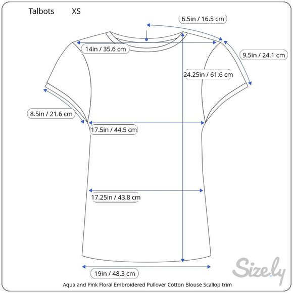 Talbots Short Flare Sleeve Aqua Green Cotton Pullover Pink Embroidery Crochet XS - Picture 6 of 6